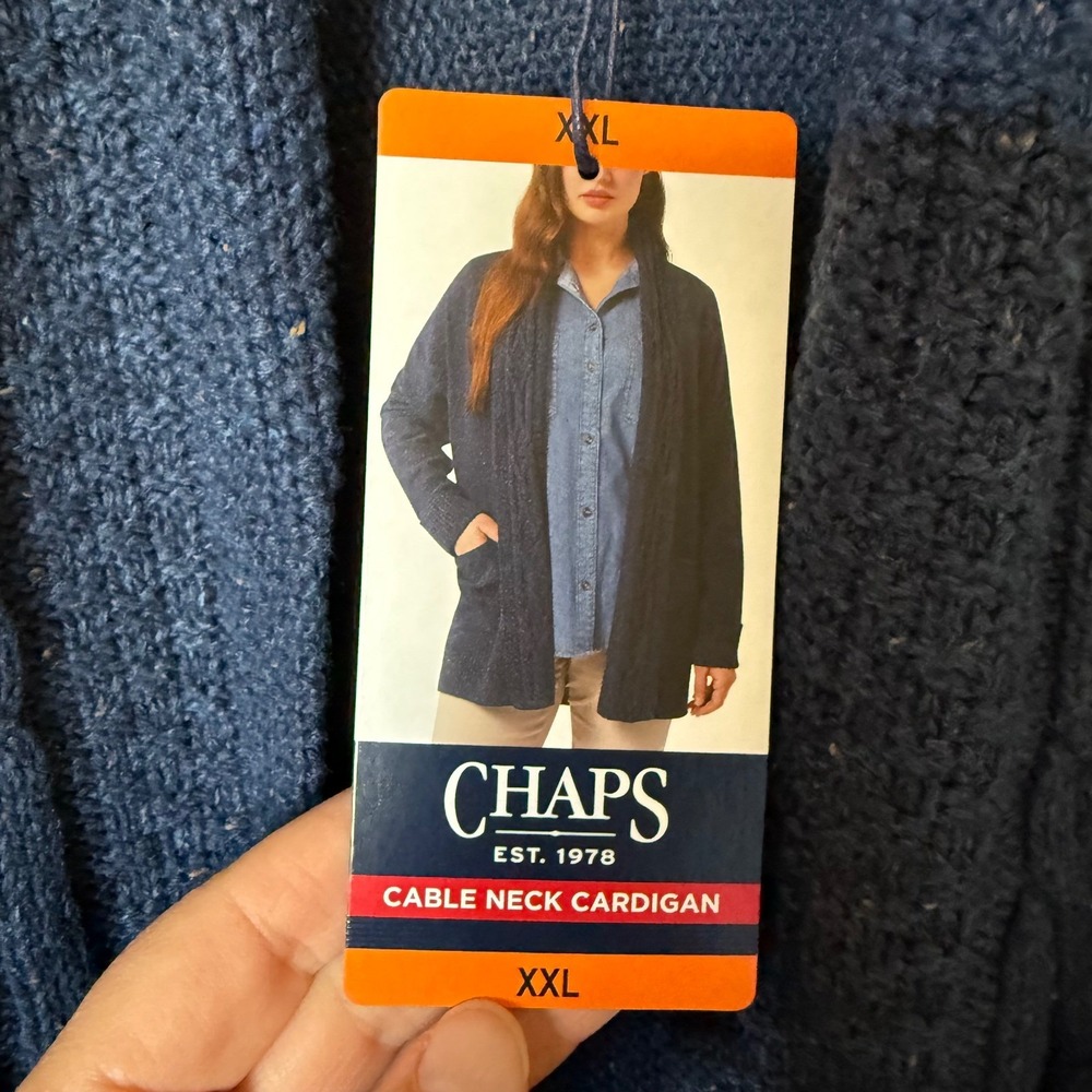Chaps Cable Neck Cardigan Women XXL Navy Blue NWT Marled Open Front Sweater - Picture 4 of 8